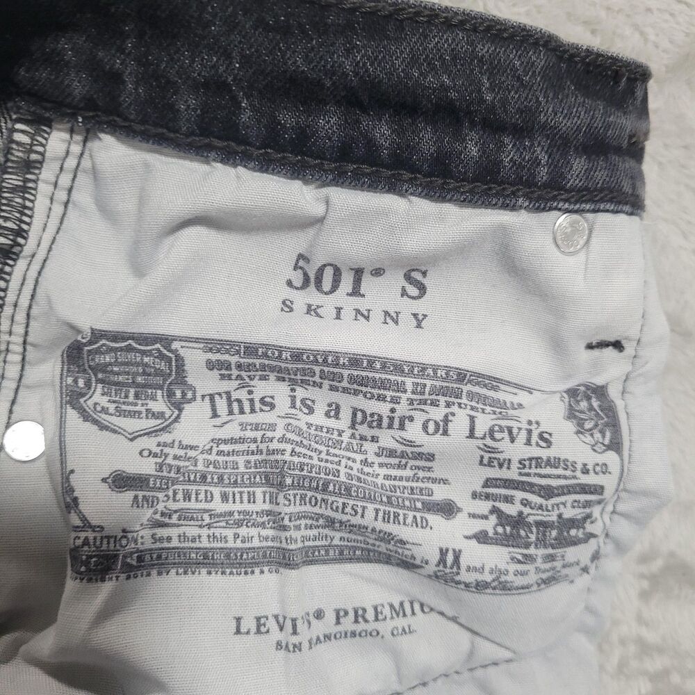 Levi's 501 S Skinny Jeans Mens 26x30 Gray Dark Wash Button Fly Denim Big E - Picture 8 of 14